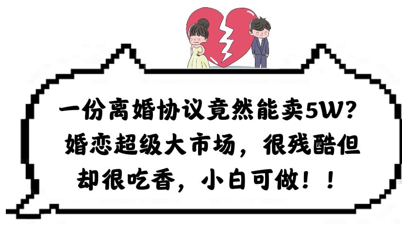 【副业项目6217期】一份离婚协议竟然能卖5W？婚恋超级大市场，很残酷但却很吃香，小白可做-天下副业