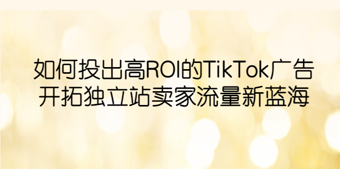 【副业项目6124期】如何投出高ROI·TikTok广告，开拓独立站卖家流量新蓝海-天下副业