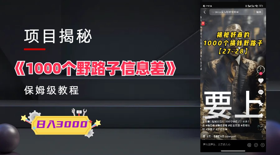 【副业项目6163期】1000个野路子信息差保姆式教程-单日变现3000+的玩法解密-天下副业