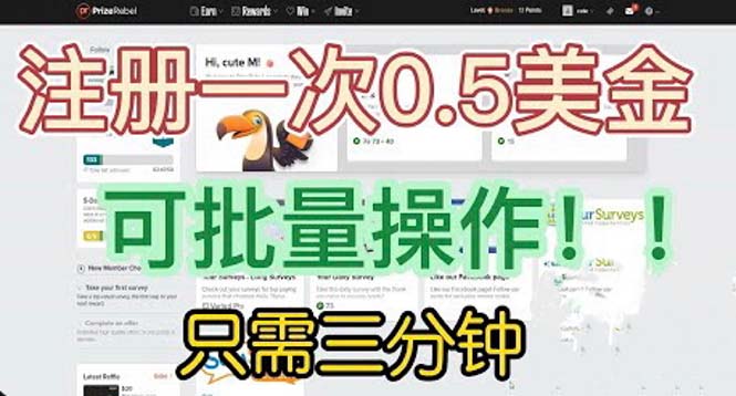 【副业项目6345期】国外项目注册一次0.5美金 只需三分钟无脑操作 可批量放大 小白工作室福利-天下副业