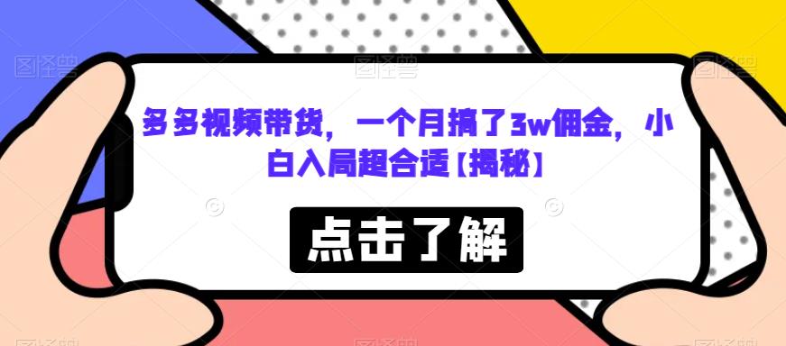 【副业项目6752期】多多视频带货，一个月搞了3w佣金，小白入局超合适【揭秘】-天下副业