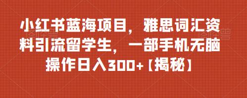 【副业项目6767期】小红书蓝海项目，雅思词汇资料引流留学生，一部手机无脑操作日入300+【揭秘】-天下副业