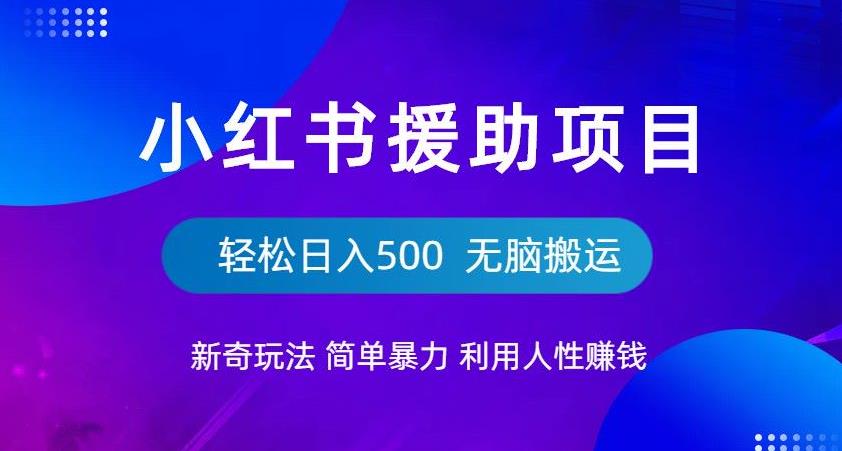 【副业项目6684期】小红书援助项目新奇玩法，简单暴力，无脑搬运轻松日入500【揭秘】-天下副业