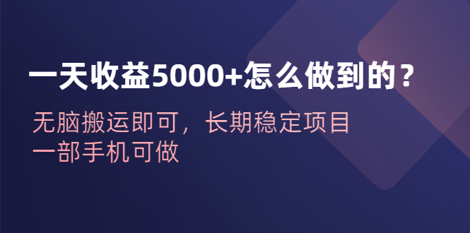 【副业项目6540期】一天收益5000+怎么做到的？无脑搬运即可，长期稳定项目，一部手机可做-天下副业