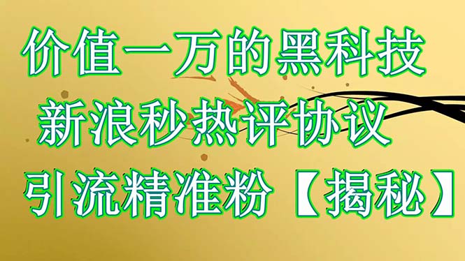 【副业项目6457期】价值一万的黑科技 新浪秒热评协议 引流精准粉【揭秘】-天下副业