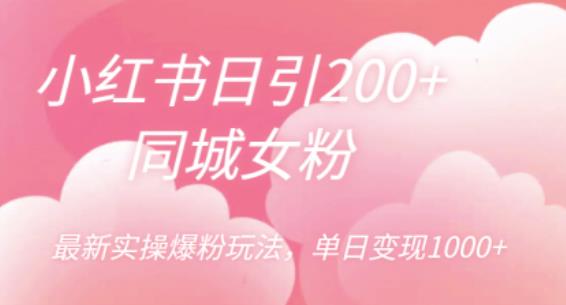 【副业项目6596期】小红书日引200+同城女粉，最新实操爆粉玩法，单日变现1000+-天下副业