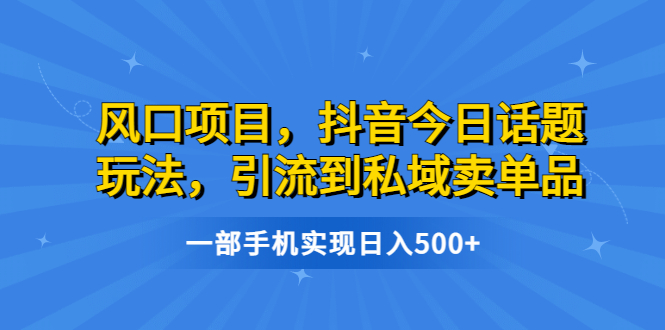 【副业项目6791期】风口项目，抖音今日话题玩法，引流到私域卖单品，一部手机实现日入500+-天下副业