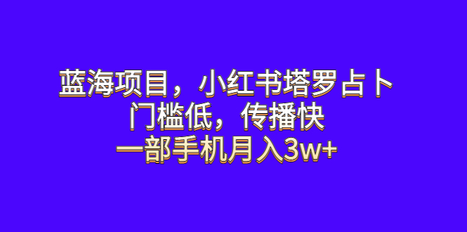 【副业项目6528期】蓝海项目，小红书塔罗占卜，门槛低，传播快，一部手机月入3w+-天下副业