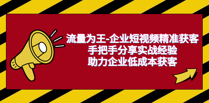 【副业项目6601期】流量为王-企业 短视频精准获客，手把手分享实战经验，助力企业低成本获客-天下副业