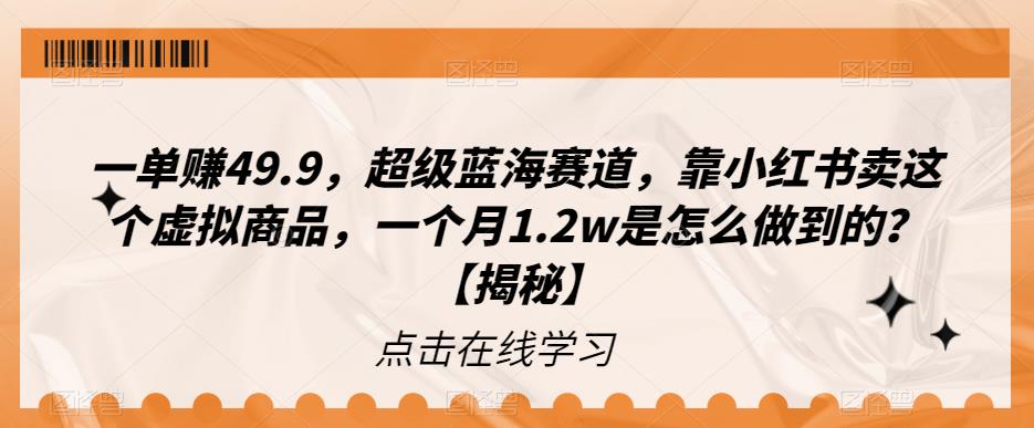 【副业项目6899期】一单赚49.9，超级蓝海赛道，靠小红书卖这个虚拟商品，一个月1.2w是怎么做到的？【揭秘】-天下副业