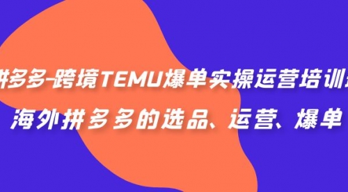 【副业项目7128期】拼多多-跨境TEMU爆单实操运营培训班，海外拼多多的选品、运营、爆单-天下副业