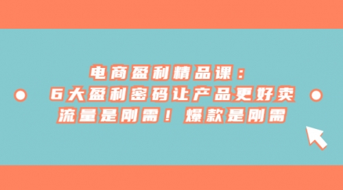 【副业项目7132期】电商盈利精品课：6大盈利，密码让产品更好卖，流量是刚需-天下副业