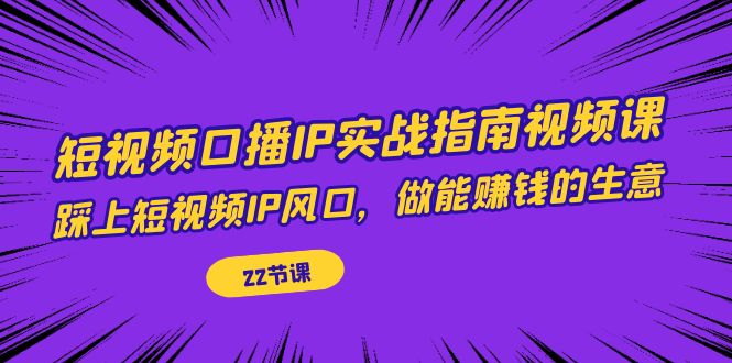 【副业项目7343期】短视频口播IP实战指南视频课，踩上短视频IP风口，做能赚钱的生意（22节课）-天下副业