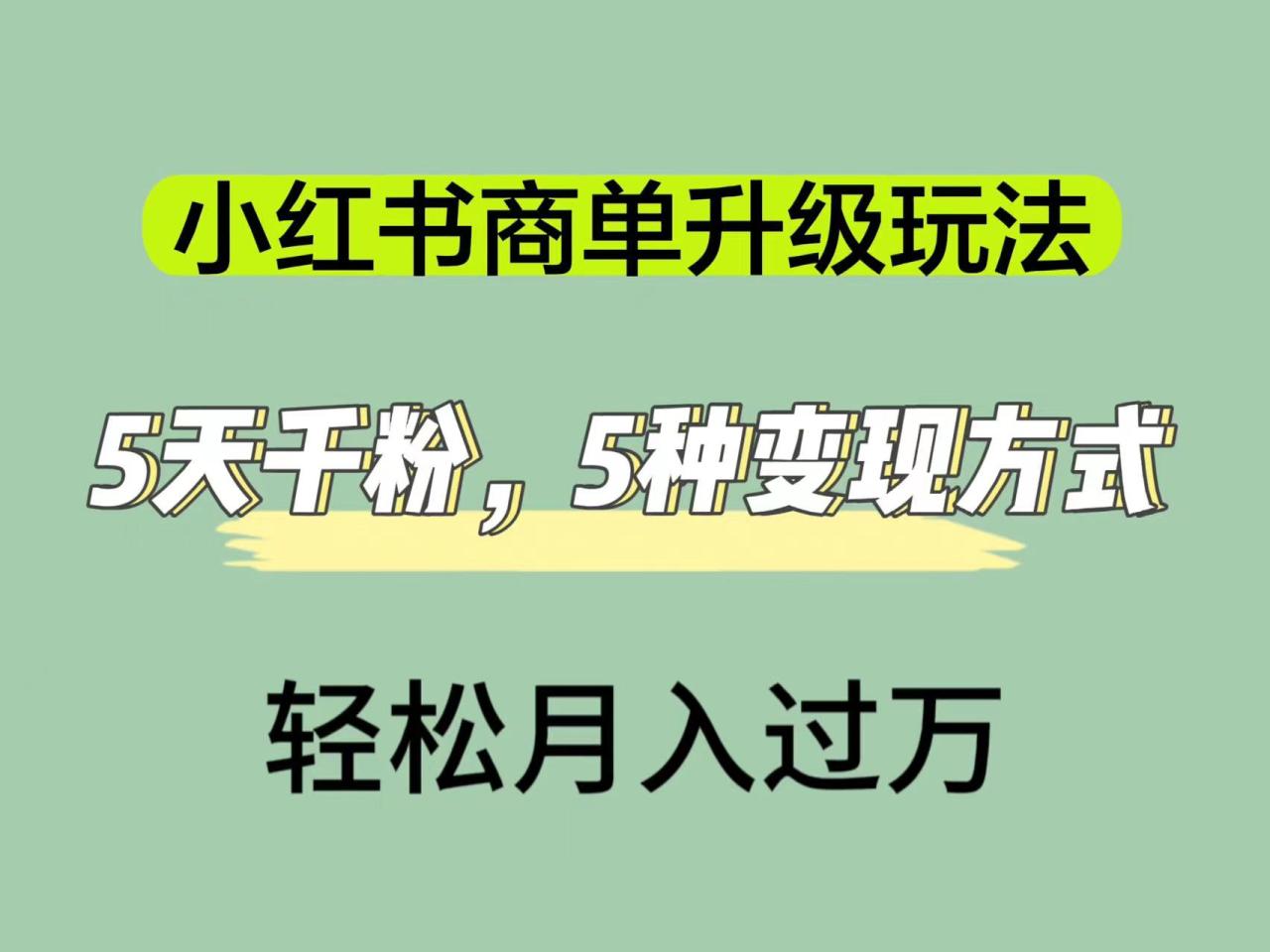【副业项目7497期】小红书商单升级玩法，5天千粉，5种变现渠道，轻松月入1万+-天下副业