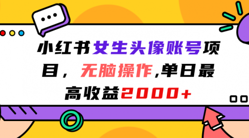 【副业项目7177期】小红书女生头像账号项目，单日最高2000+-天下副业
