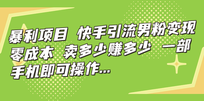 【副业项目7247期】快手引流男粉变现，零成本，卖多少赚多少-天下副业