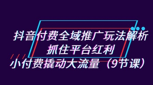 【副业项目7305期】抖音付费全域推广玩法解析：抓住平台红利，小付费撬动大流量（9节课）-天下副业