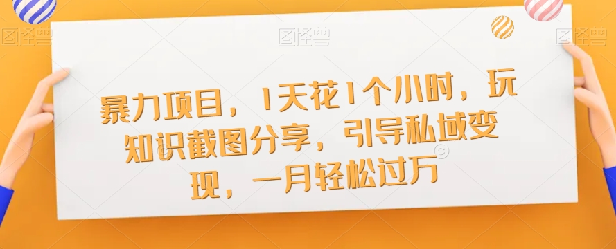 【副业项目7544期】暴力项目，1天花1个小时，玩知识截图分享，引导私域变现，一月轻松过万【截图】-天下副业