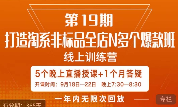 【副业项目7561期】打造淘系非标全店N多个爆款线上课，​5天直播课-天下副业