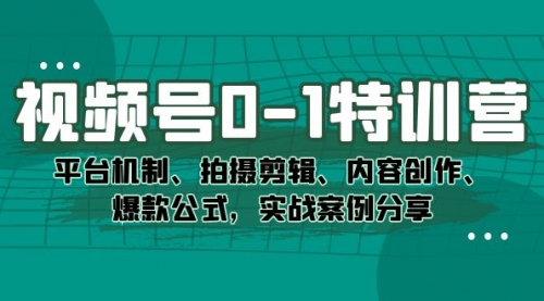【副业项目7596期】视频号0-1特训营：平台机制、拍摄剪辑、内容创作、爆款公式，实战案例分享-天下副业