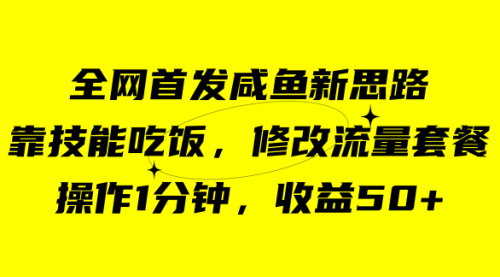 【副业项目7720期】咸鱼冷门新玩法，靠“技能吃饭”，修改流量套餐，操作1分钟，收益50+-天下副业