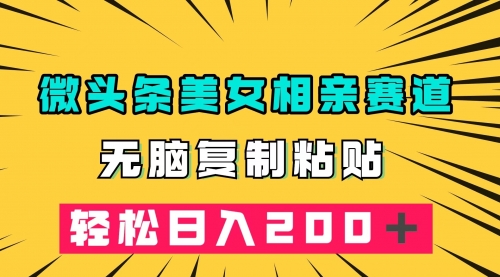 【副业项目7873期】微头条冷门美女相亲赛道，无脑复制粘贴，轻松日入200-天下副业
