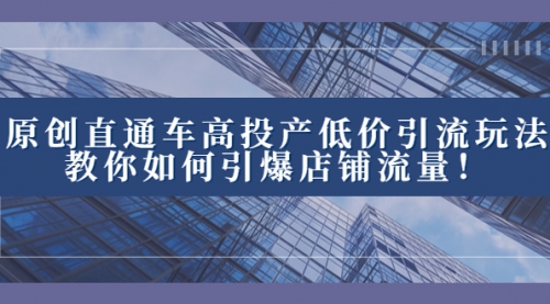 【副业项目8402期】2023直通车高投产低价引流玩法，教你如何引爆店铺流量！-天下副业