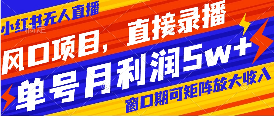 【副业项目8403期】风口项目，小红书无人直播带货，直接录播，可矩阵，月入5w+-天下副业