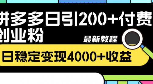 【副业项目8456期】拼多多日引200+付费创业粉，日稳定变现4000+-天下副业