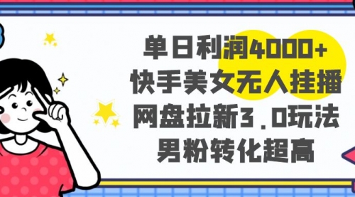 【副业项目8583期】单日利润4000+快手美女无人挂播，网盘拉新3.0玩法-天下副业