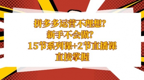【副业项目8633期】拼多多运营不理想？新手不会做？15节系列课+2节直播课-天下副业