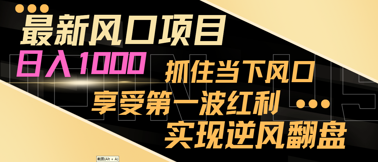 【副业8650期】最新风口项目，日入过千，抓住当下风口，享受第一波红利，实现逆风翻盘-天下副业
