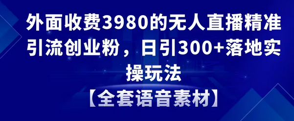 【副业8884期】无人直播精准引流创业粉，日引300+落地实操玩法【全套语音素材】-天下副业