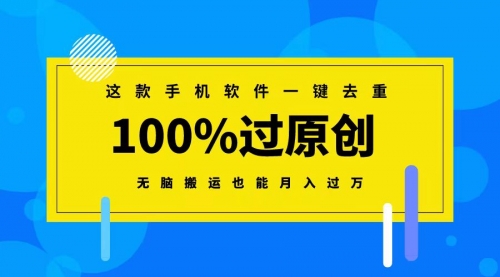 【副业8892期】这款手机软件一键去重，100%过原创 无脑搬运也能月入过万-天下副业