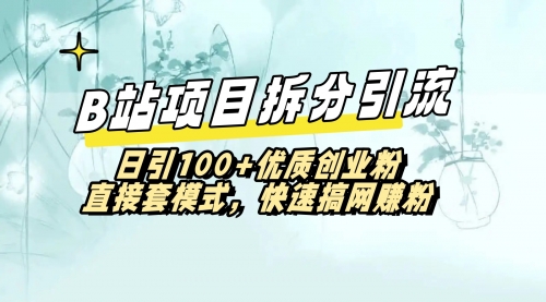 【副业8967期】B站项目拆分引，快速日3100+优质创业粉-天下副业