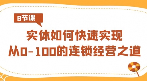 【副业8986期】实体·如何快速实现从0-100的连锁经营之道（8节视频课）-天下副业