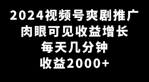 【副业9031期】2024视频号爽剧推广，肉眼可见的收益增长，每天几分钟收益2000+-天下副业
