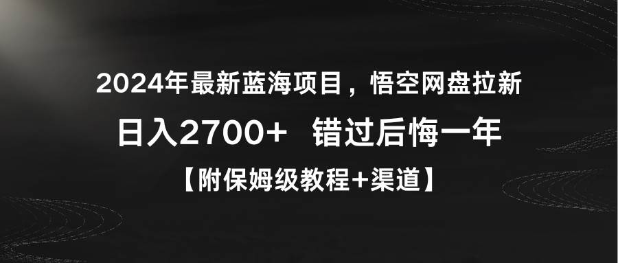 2024年最新蓝海项目，悟空网盘拉新，日入2700+错过后悔一年【附保姆级教…-天下副业