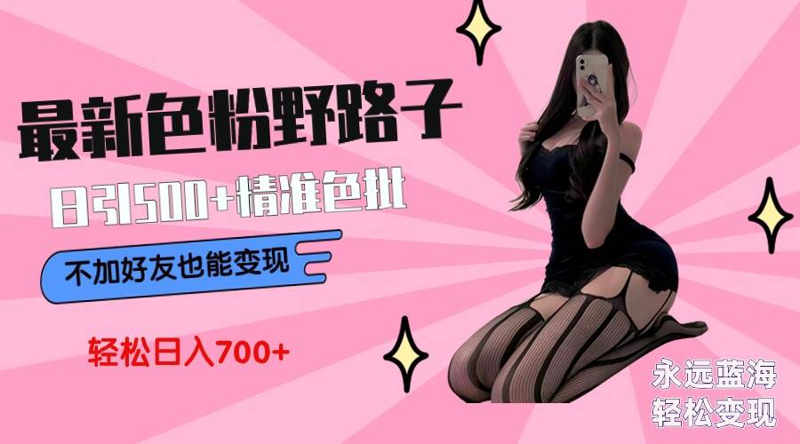 最新色粉变现野路子，日引500+老色批 可不加好友直接变现 小白轻松日入700+-天下副业