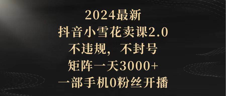 2024最新抖音小雪花卖课2.0 不违规 不封号 矩阵一天3000+一部手机0粉丝开播-天下副业