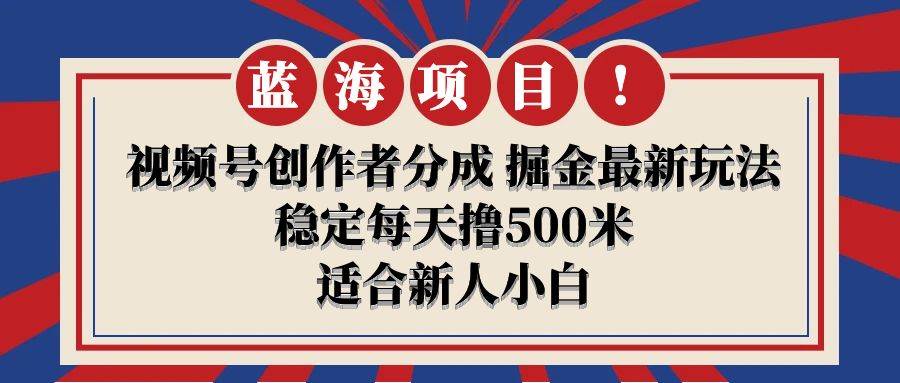 【蓝海项目】视频号创作者分成 掘金最新玩法 稳定每天撸500米 适合新人小白-天下副业