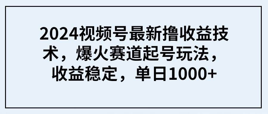 2024视频号最新撸收益技术，爆火赛道起号玩法，收益稳定，单日1000+-天下副业