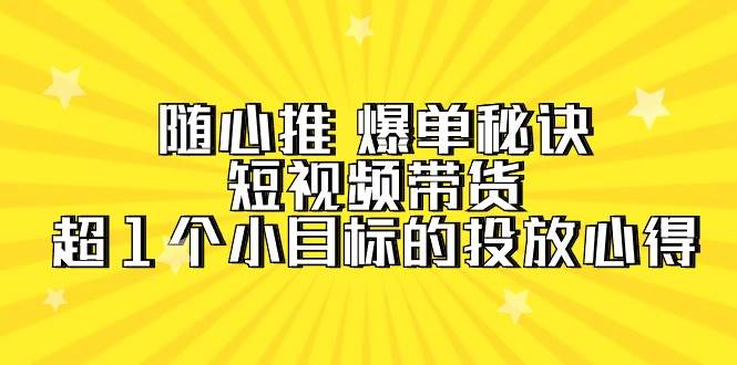 随心推 爆单秘诀，短视频带货-超1个小目标的投放心得（7节视频课）-天下副业