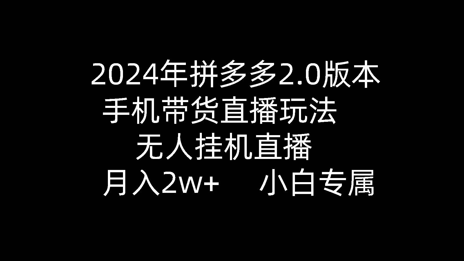 2024年拼多多2.0版本，手机带货直播玩法，无人挂机直播， 月入2w+， 小…-天下副业