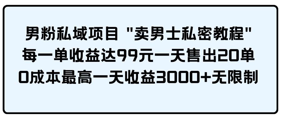 男粉私域项目 卖男士私密教程 每一单收益达99元一天售出20单-天下副业