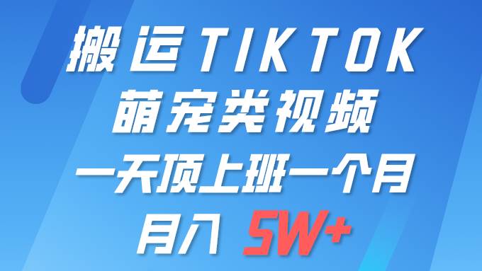 一键搬运TIKTOK萌宠类视频 一部手机即可操作 所有平台均可发布 轻松月入5W+-天下副业
