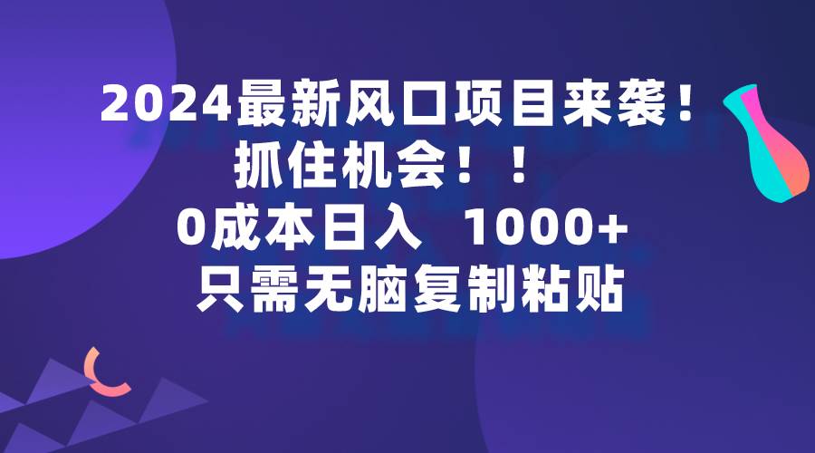 2024最新风口项目来袭，抓住机会，0成本一部手机日入1000+，只需无脑复…-天下副业