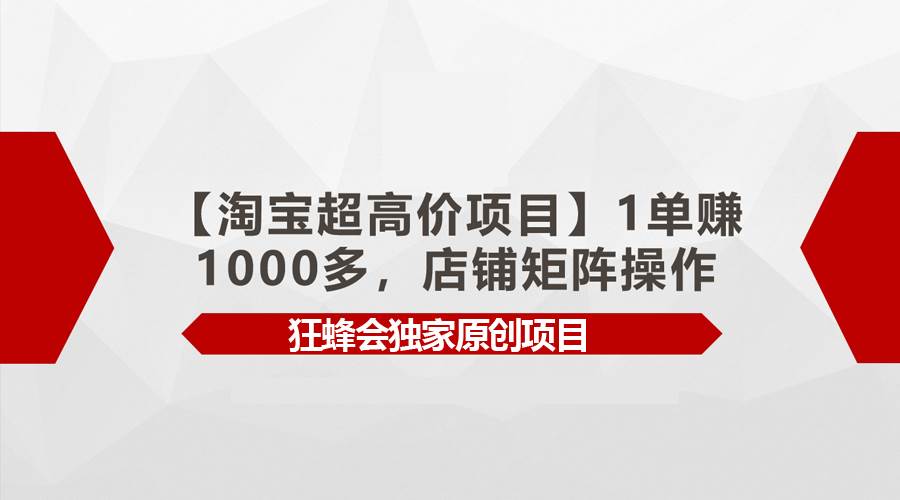 【淘宝超高价项目】1单赚1000多，店铺矩阵操作-天下副业