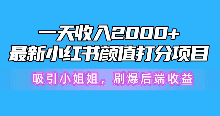 一天收入2000+，最新小红书颜值打分项目，吸引小姐姐，刷爆后端收益-天下副业