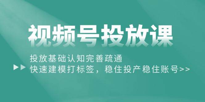 视频号投放课：投放基础认知完善疏通，快速建模打标签，稳住投产稳住账号-天下副业
